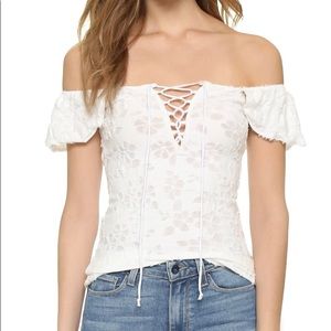 Free People Ivory Lace Up Top